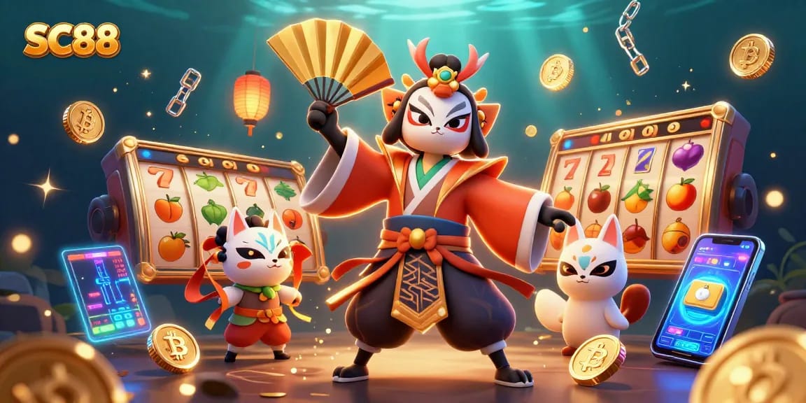 Engage in thrilling gaming with SC88, featuring unique characters and vibrant slot elements.