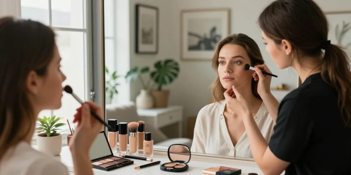 Trucco personalizzato durante una consulenza di bellezza in un ambiente elegante.