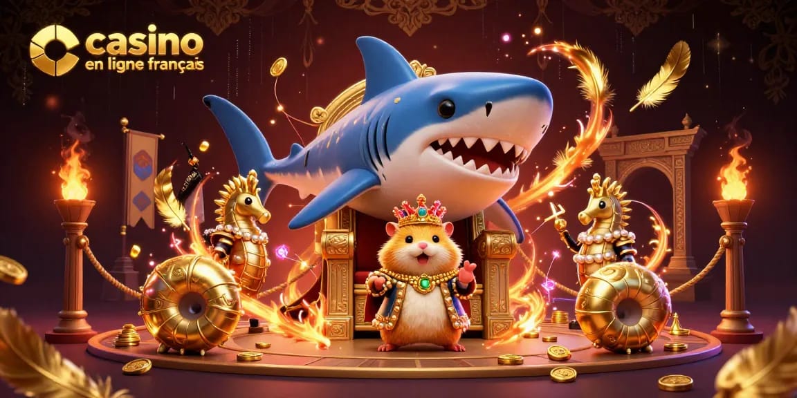 Vivez l'excitation du casino en ligne français avec un roi hamster et ses gardes marins dans cette scène inspirante.