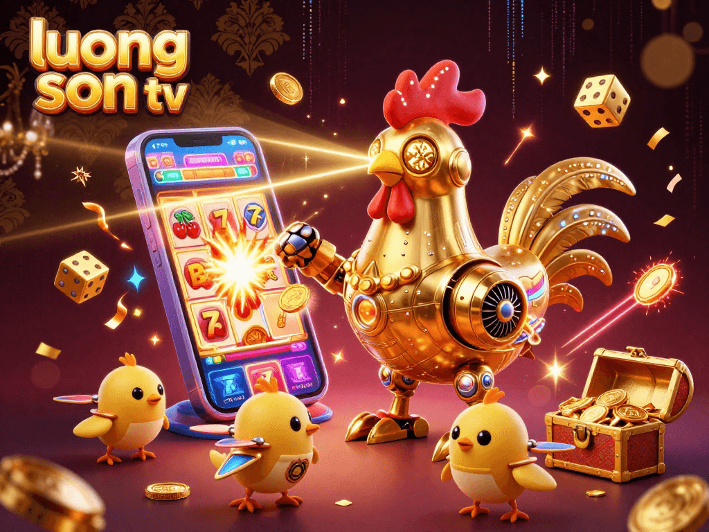 Experience unique gameplay with luong son tv's dynamic 3D casino scene featuring vibrant symbols and characters.