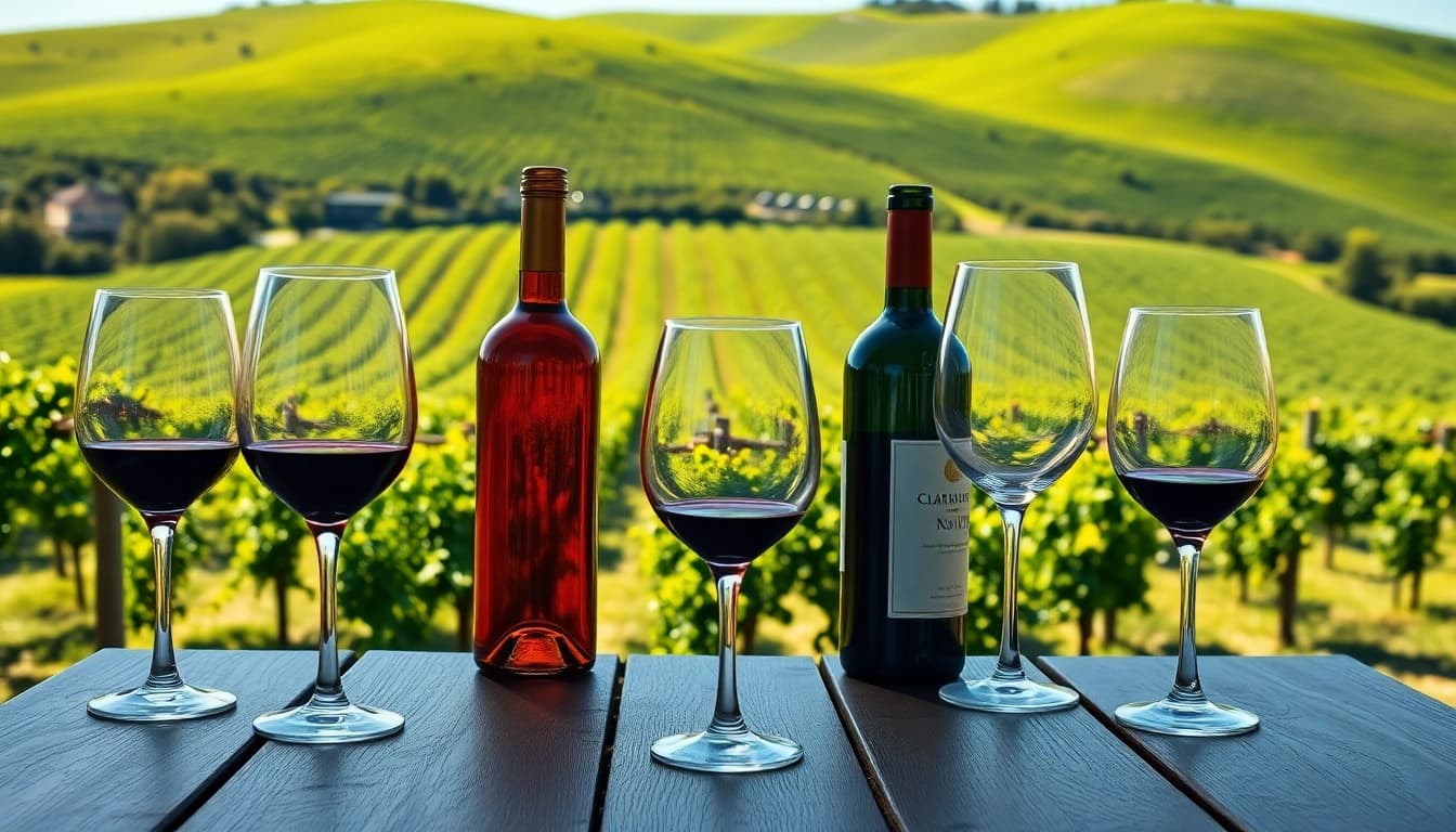 Experience clarksburg wine tasting with elegant glasses set at a vineyard table.