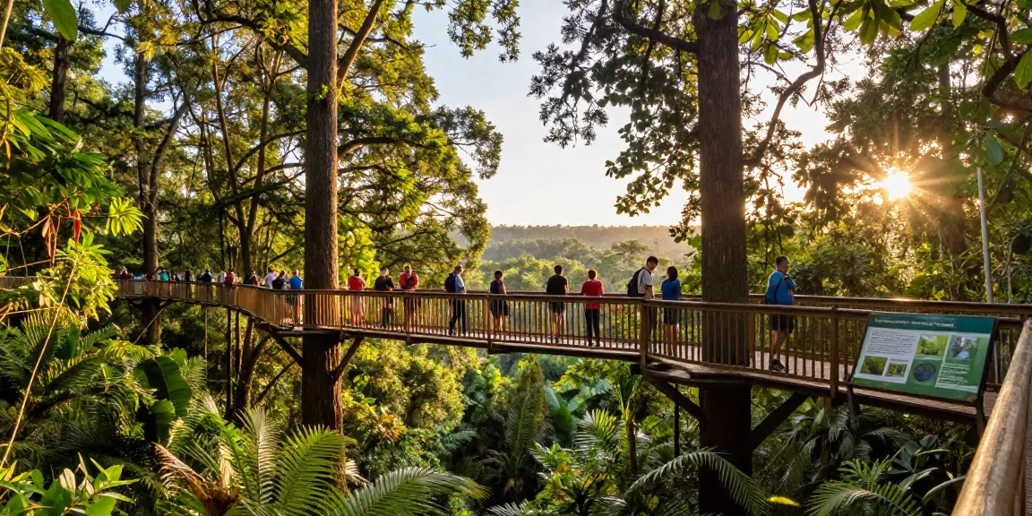 Treetop Walkway surrounded by lush forest, inviting visitors to explore the elevated path and connect with nature.