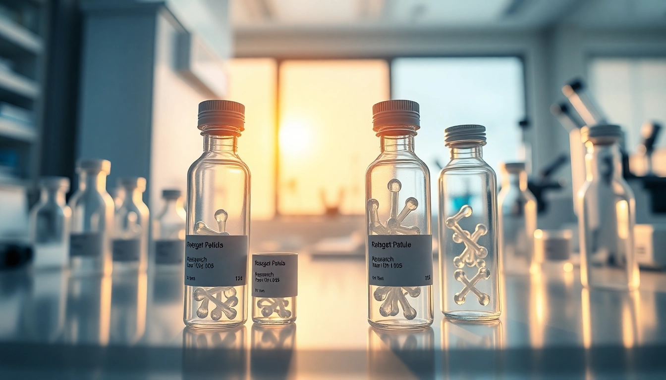 Milehigh compounds showcased in detailed lab vials amid medical research instruments.