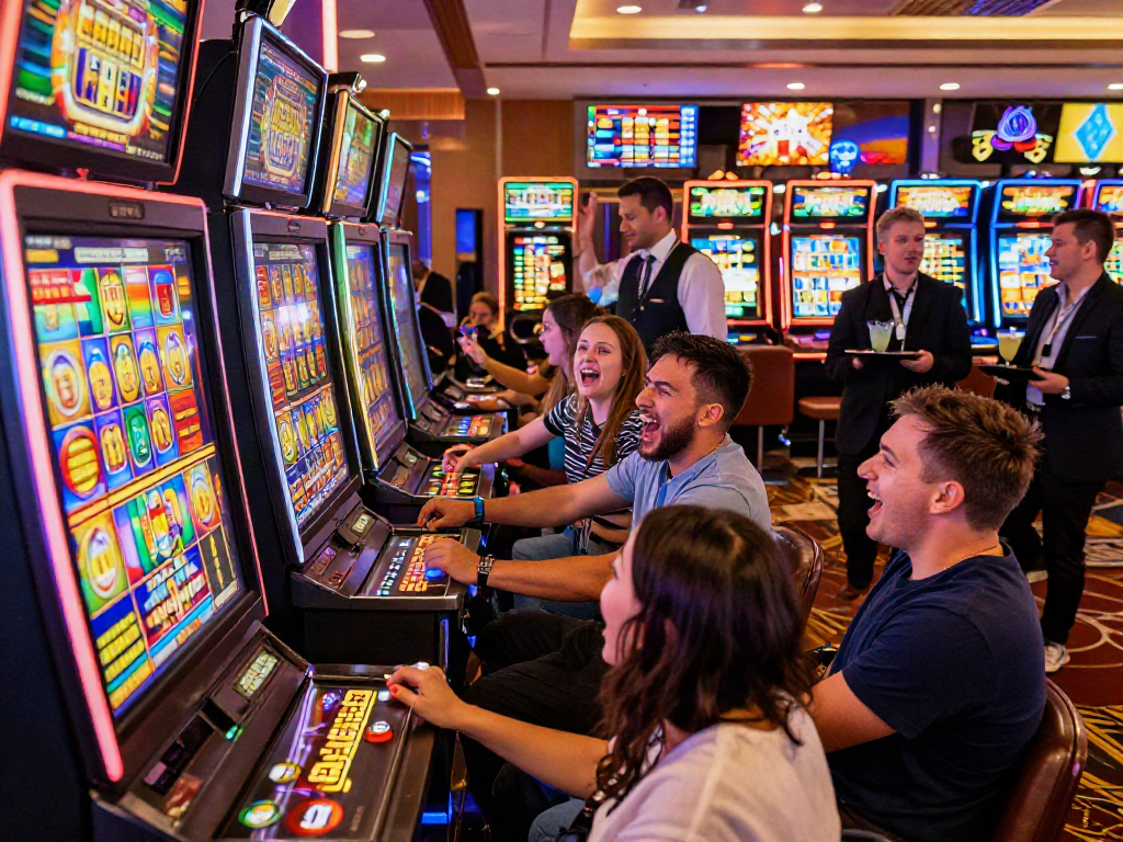slot gacor terbaru excitement with players winning on vibrant casino floor