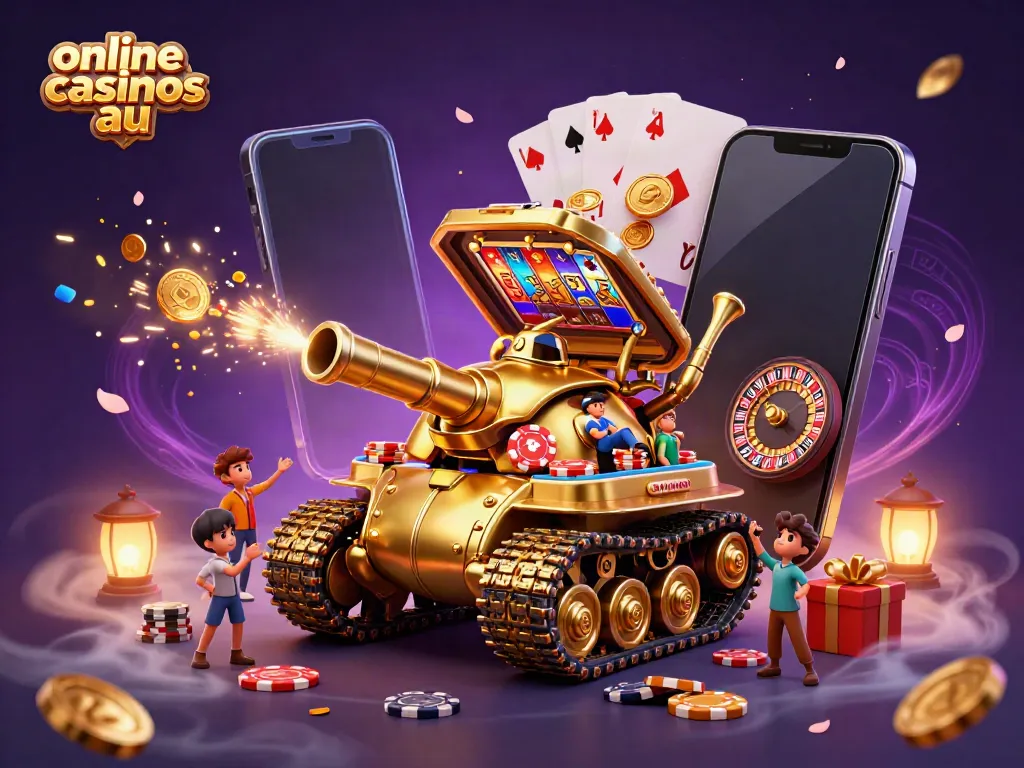 Experience thrilling gameplay at online casinos au with vibrant slot games, golden coins, and immersive casino elements.