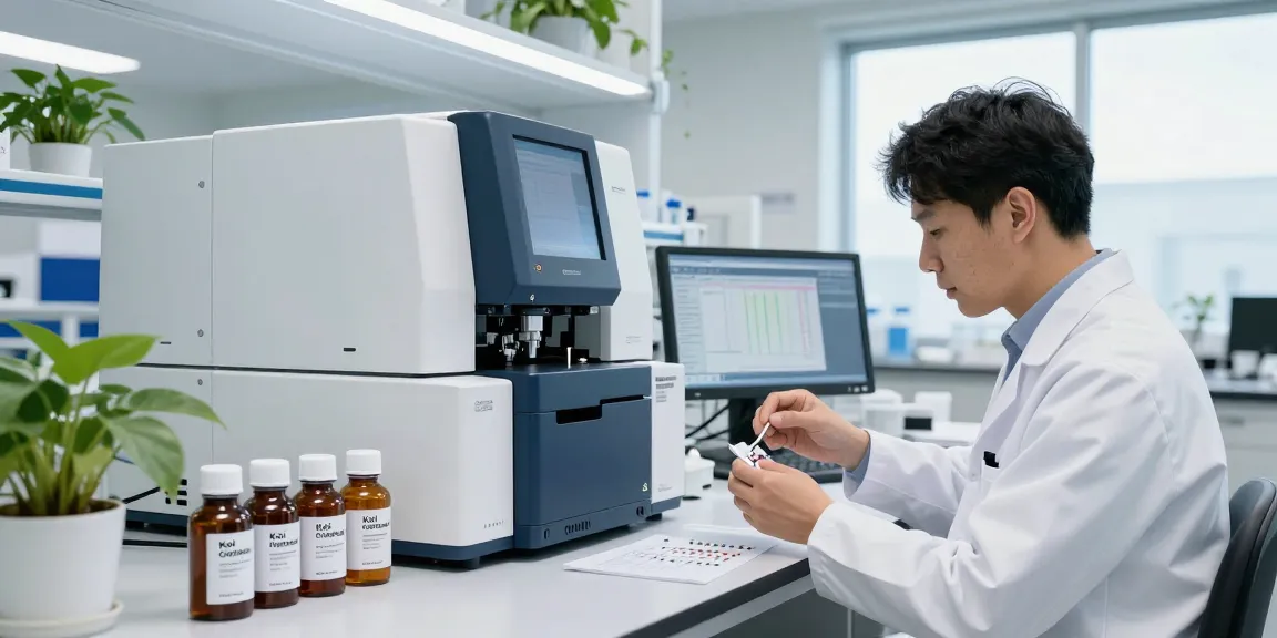 Koi Peptides Canada research scientist analyzing peptide samples in a high-tech laboratory setting.