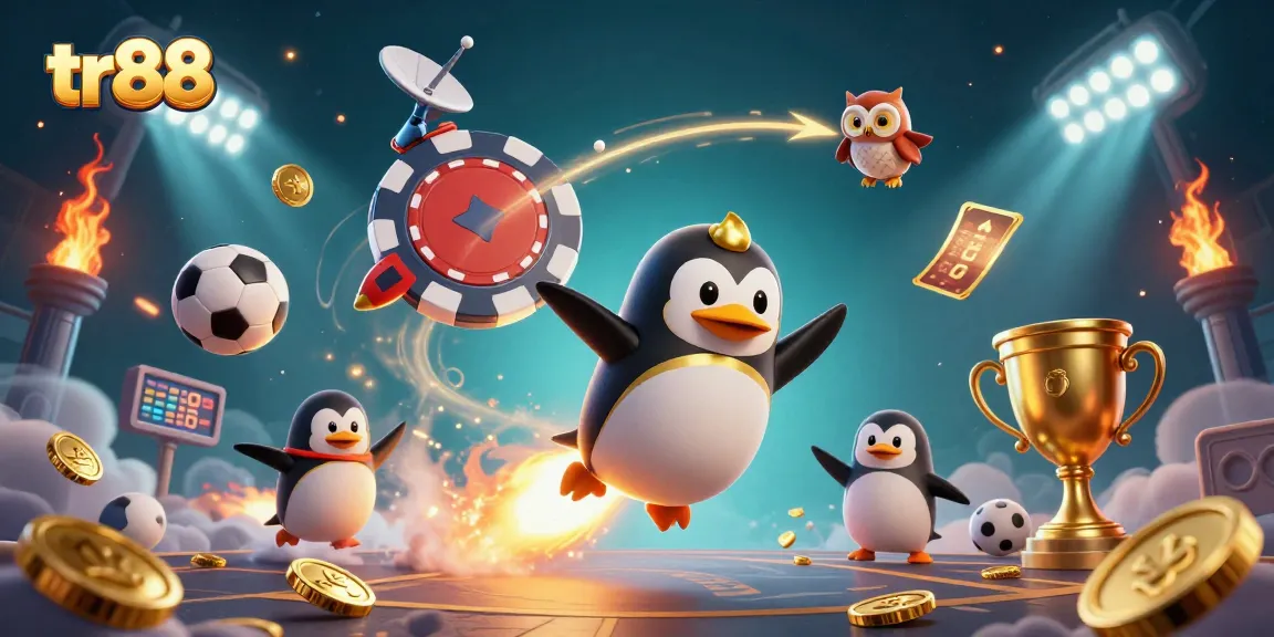 Experience thrilling gameplay at tr88 with a golden penguin venturing toward a dynamic casino in space
