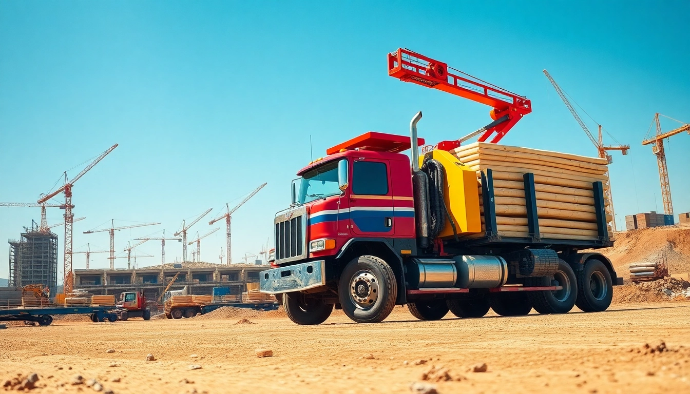 Truck engaged in hauling construction materials, illustrating the power and efficiency of heavy-duty transportation.