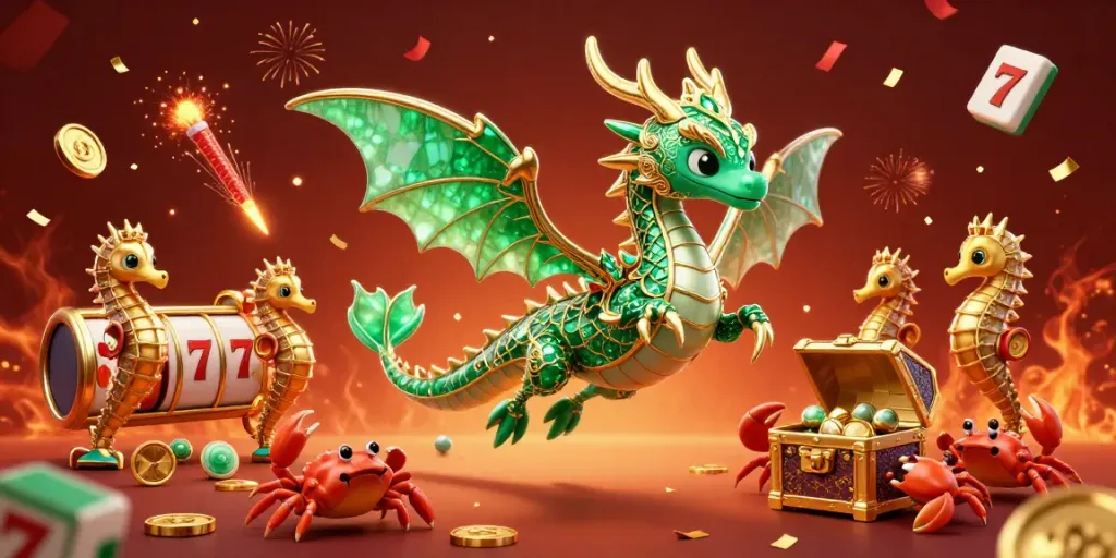 Experience the excitement of bolaslot99 with vibrant slot games and a dynamic sea dragon illustration.