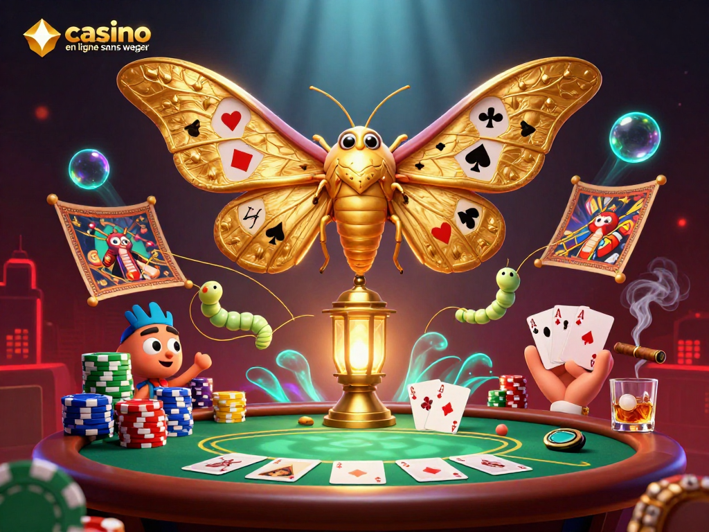 Jouez sur un casino en ligne sans wager avec des illustrations captivantes de jeux de poker et des éléments de casino immersifs.