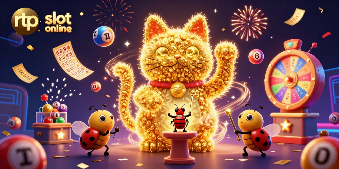 Menggali info RTP slot online terkini dan pola gacor, sambil mencerminkan kucing keberuntungan dalam ilustrasi berwarna-warni.