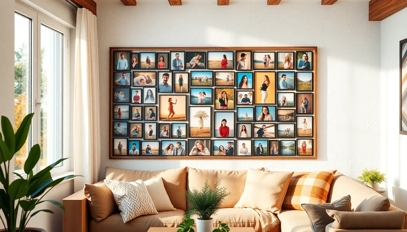 Discover a creative photo wall in a cozy room, showcasing vibrant personal memories.
