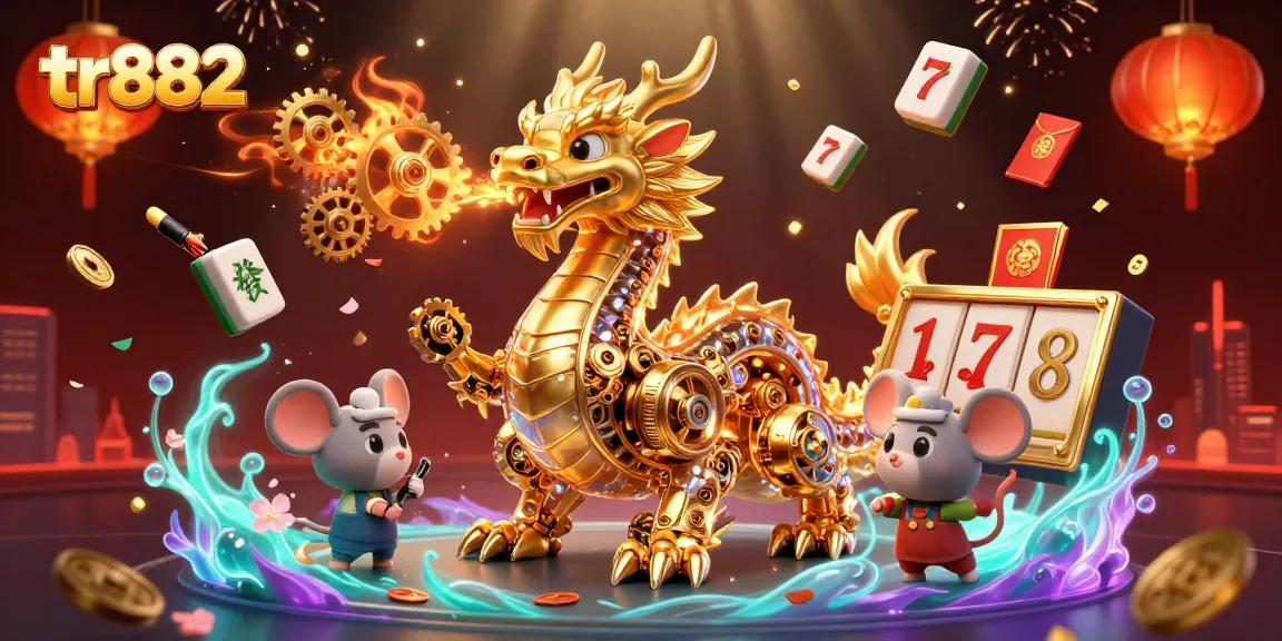 Experience a thrilling moment with tr882 as the golden dragon breathes gears while surrounded by rich casino elements.