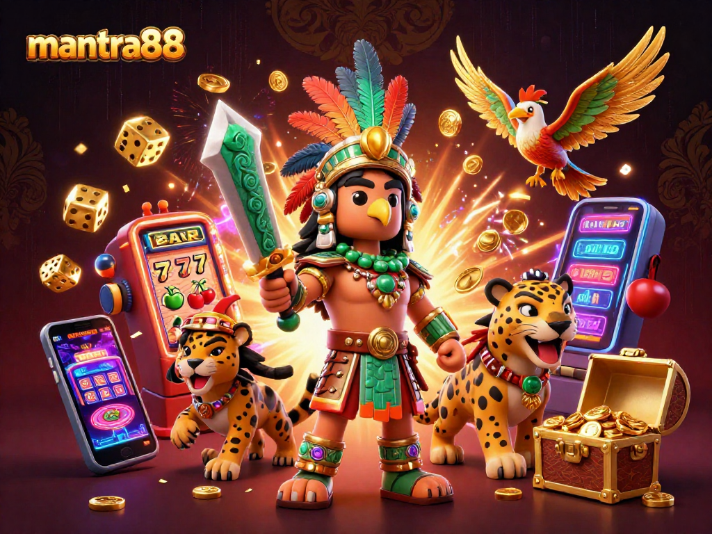 Engage with mantra88's exciting slot adventures featuring a vibrant jackpot scene and Aztec characters.