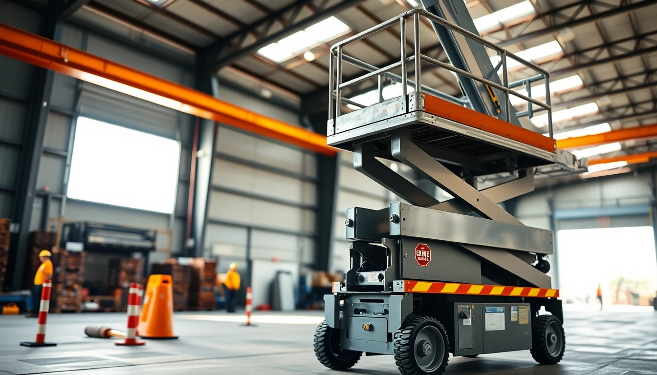 Operator demonstrates the genie lift's capabilities in a busy warehouse setting.