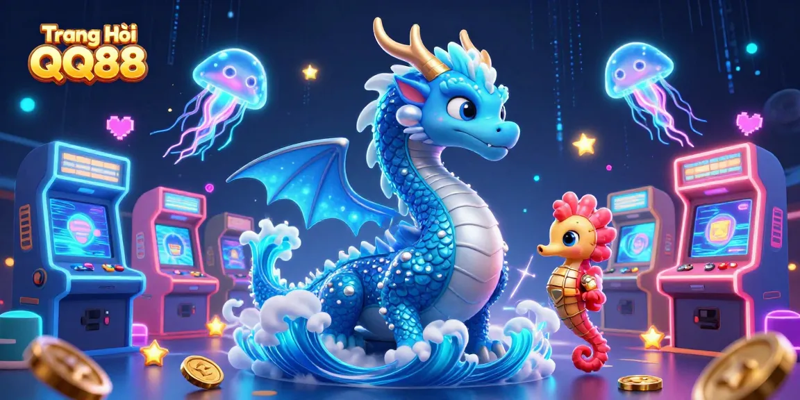 Engage in thrilling gameplay at Trang Chủ QQ88, featuring a dynamic scene with vibrant game elements and mythical creatures.