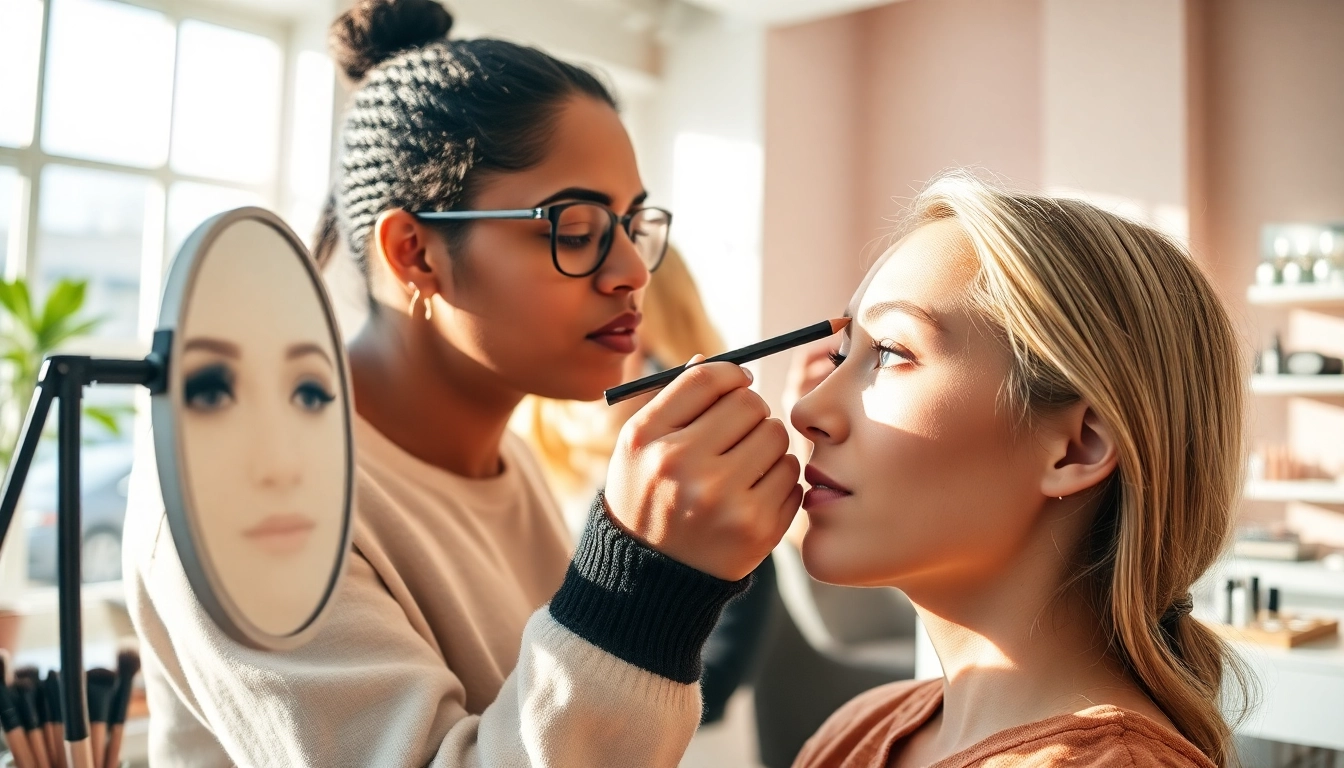Enhance your pencil eyebrows with expert application in a bright salon setting.