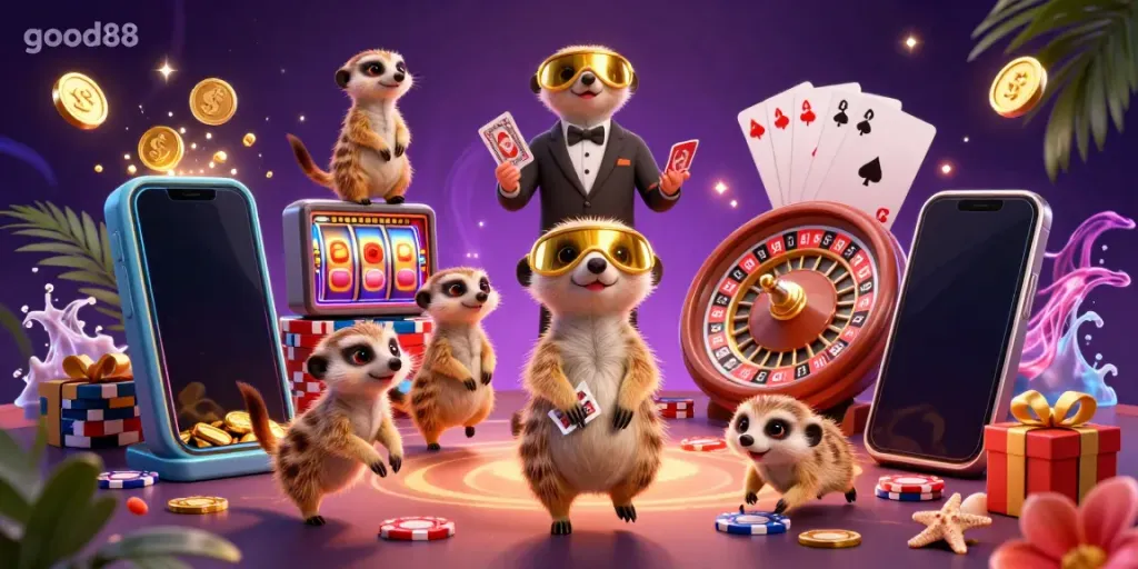 Engage in the excitement of good88 as meerkats run a vibrant casino operation with engaging slot games.