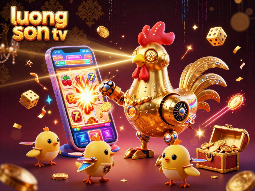 Experience unique gameplay with luong son tv's dynamic 3D casino scene featuring vibrant symbols and characters.