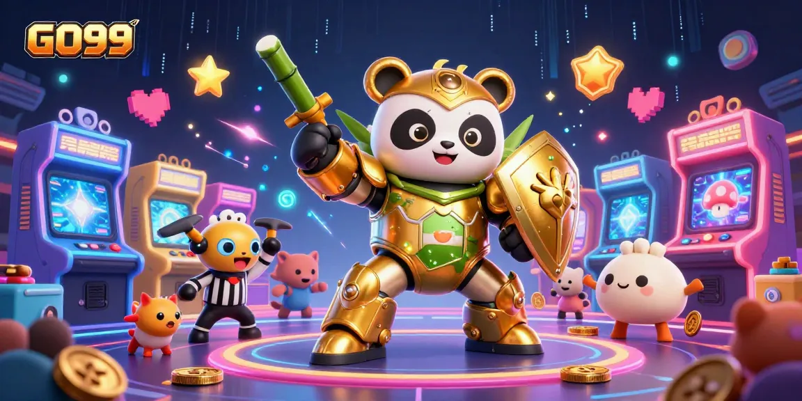 Experience GO99's thrilling action in a vibrant digital casino scene packed with fun elements.