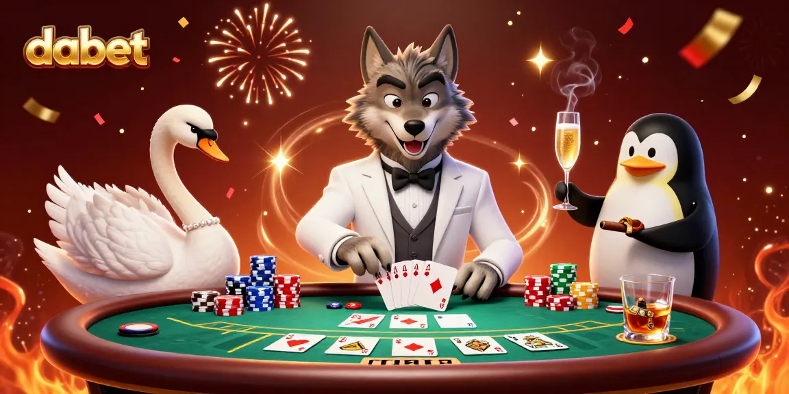 Experience high-stakes gaming action at Dabet with baccarat, chips, and characters.