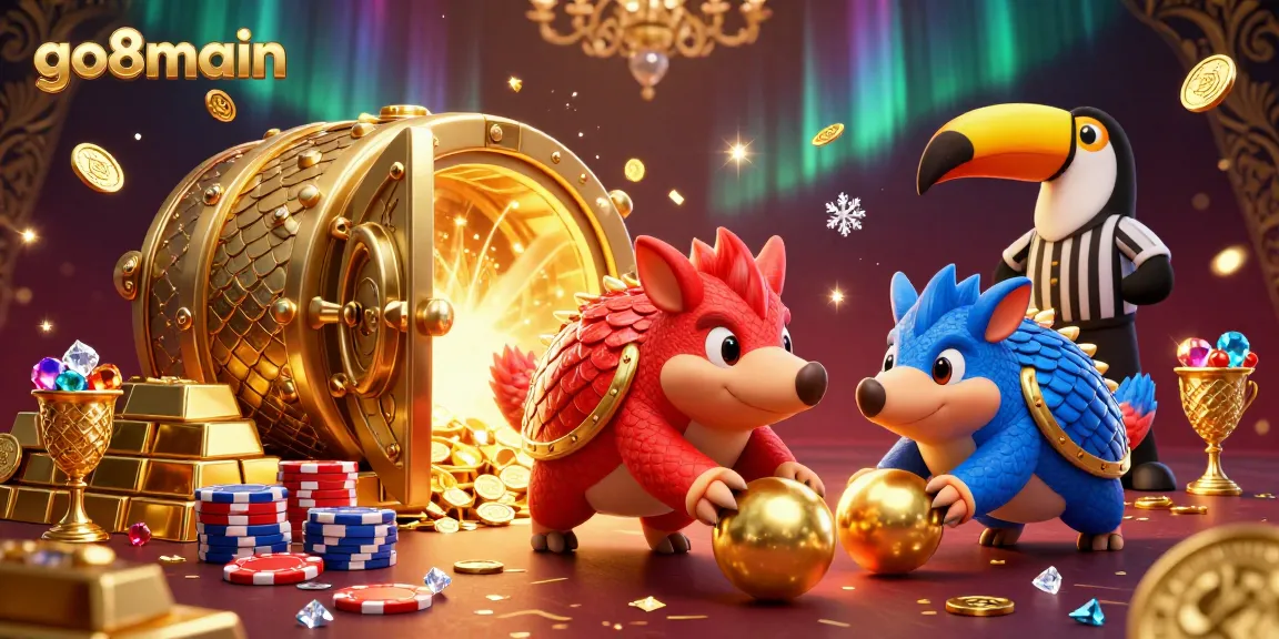 Experience thrilling gameplay at go8main with pangolins rolling through poker chips in a colorful casino.