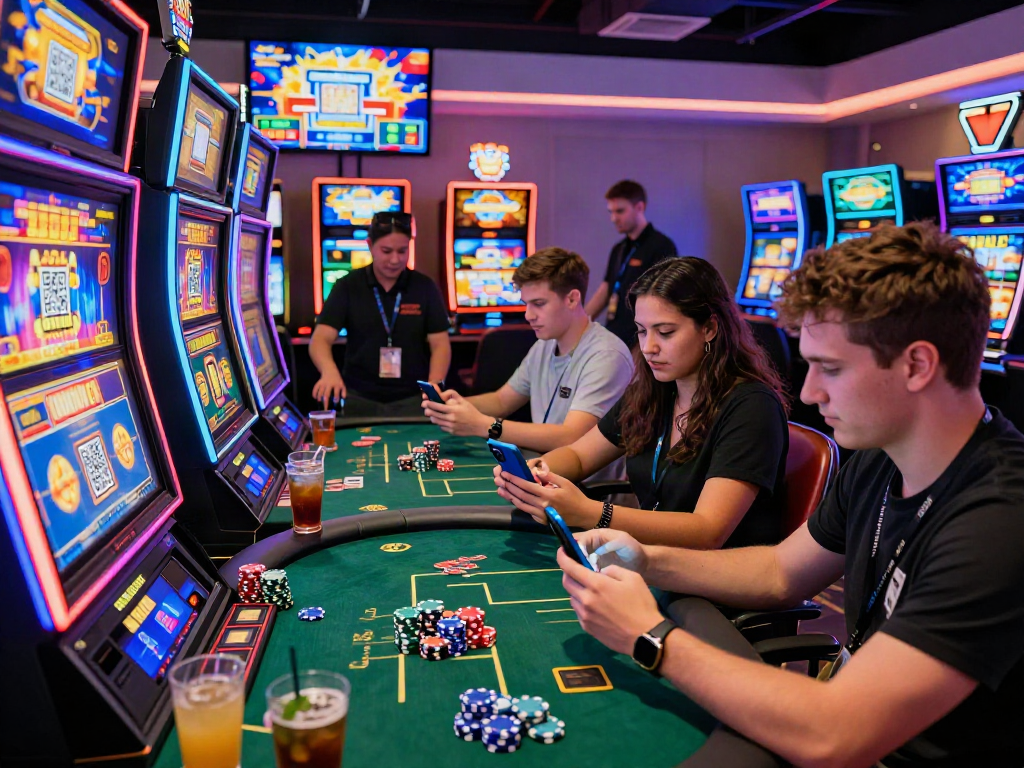 Players engaging with slot deposit qris options in a lively online casino.