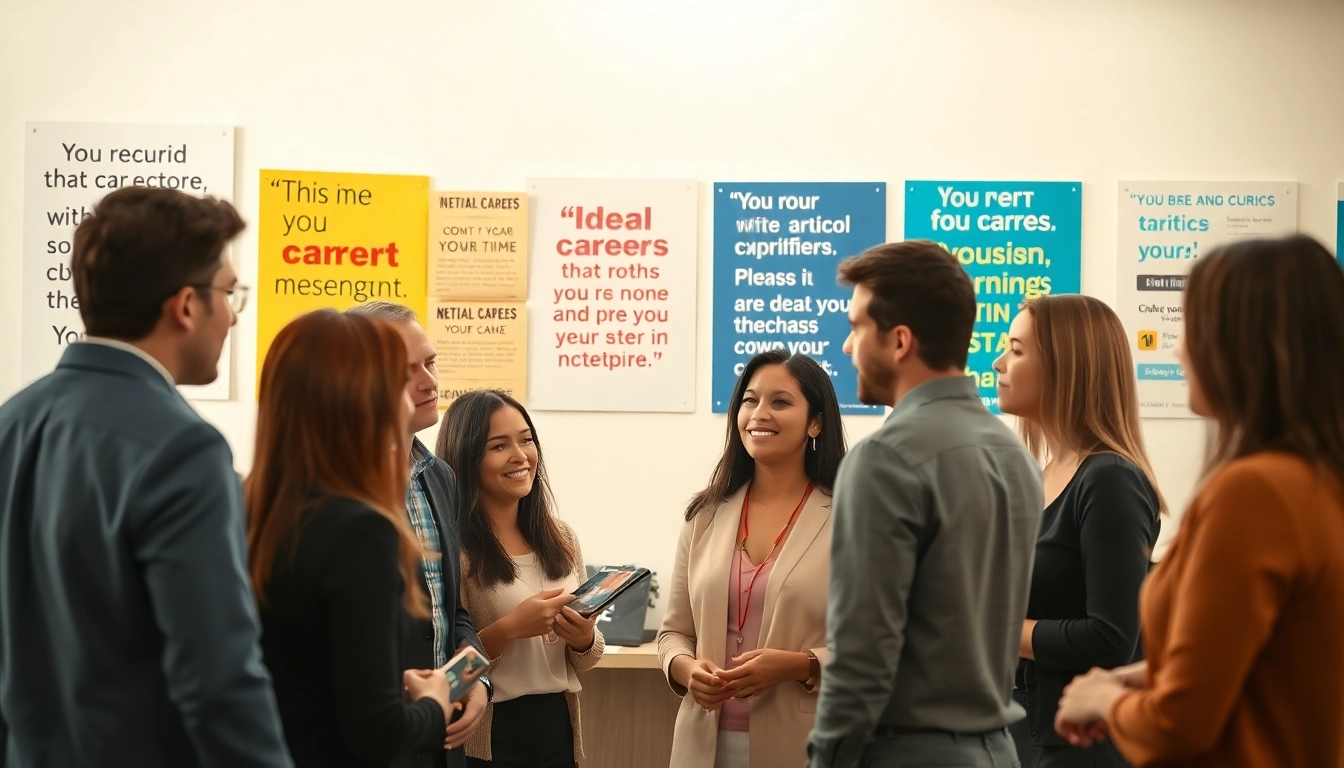 Engaged professionals collaborating, envisioning their Ideal career through discussions and resources.