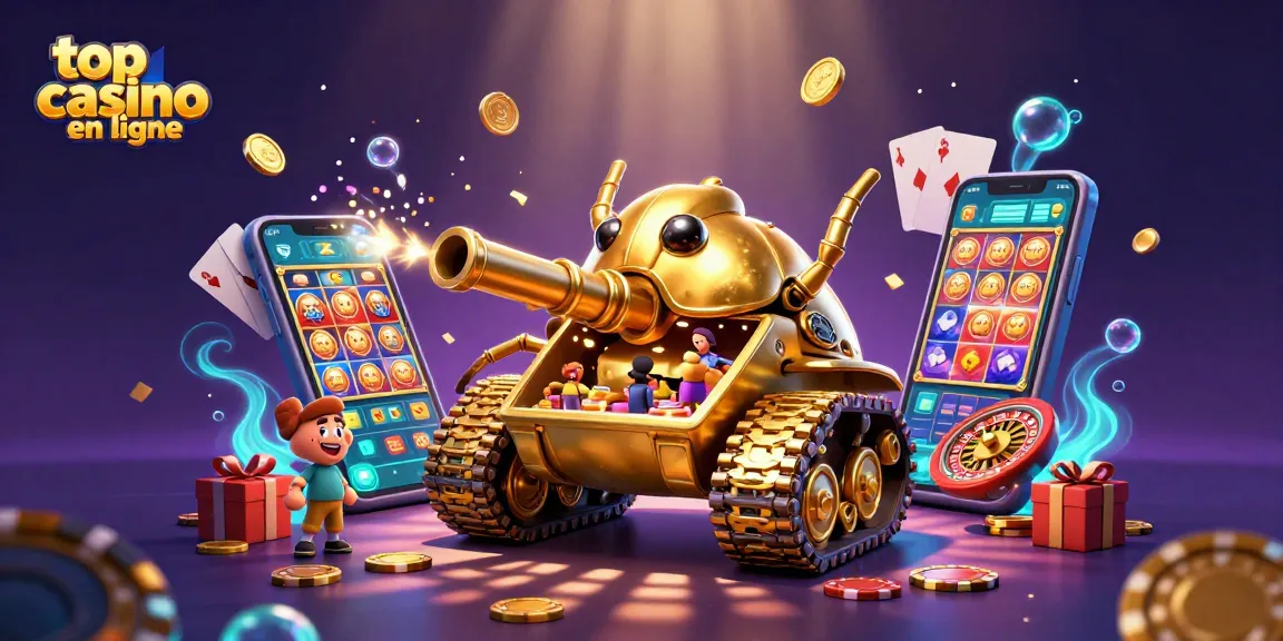 Le top casino en ligne dans un tank à scarabée doré présentant un mini-casino animé.