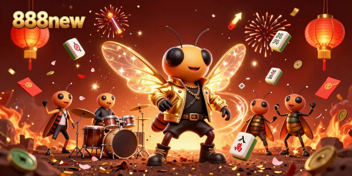 Experience thrilling gaming with 888new's vibrant casino illustration featuring a rock star and dazzling elements.