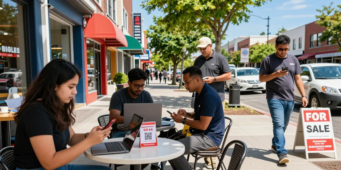 bedpersonal users engaging in local classifieds ads in a vibrant urban setting