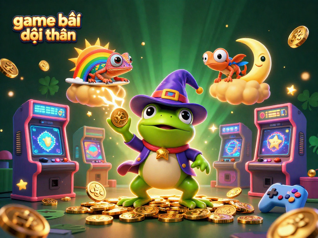 Engage in game bài đổi thưởng with a vibrant 3D illustration of fantasy elements and casino excitement.