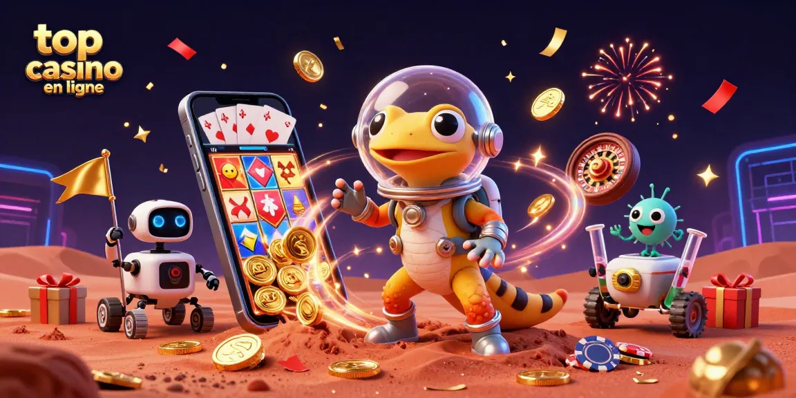 Découvrez des jeux de casino captivants avec top casino en ligne, où un lézard martien explore une casino en or.