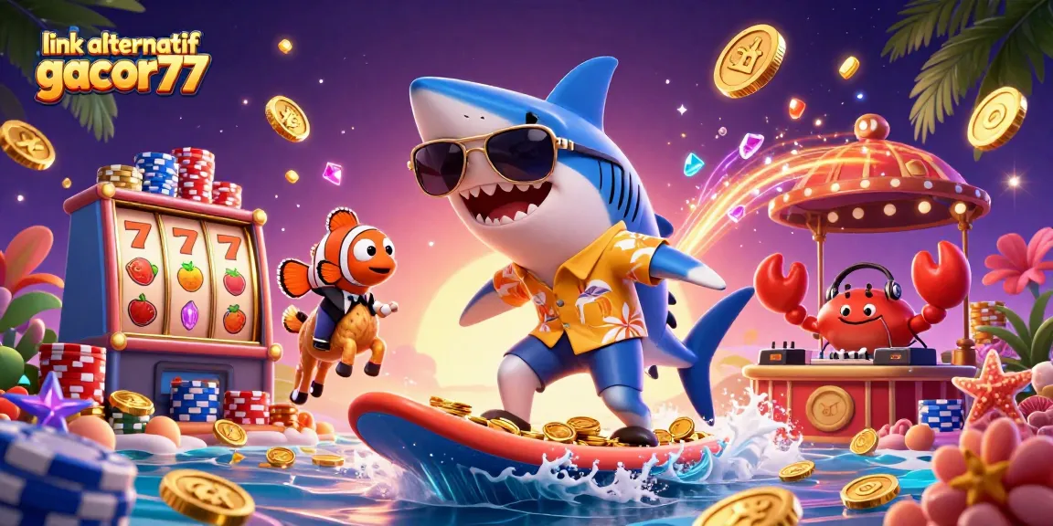 Permainan slot menarik di link alternatif gacor77 dengan ilustrasi hiu 3D dan kerajinan laut yang dinamis