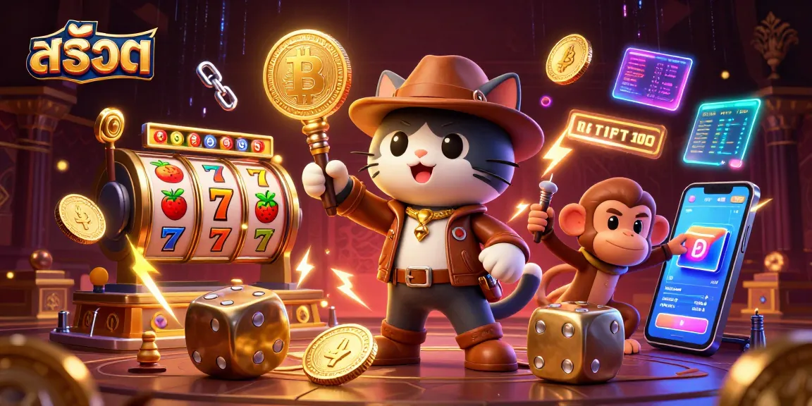 Uncover สล็อต treasures with a cat archaeologist and monkey companion in a vibrant casino adventure.