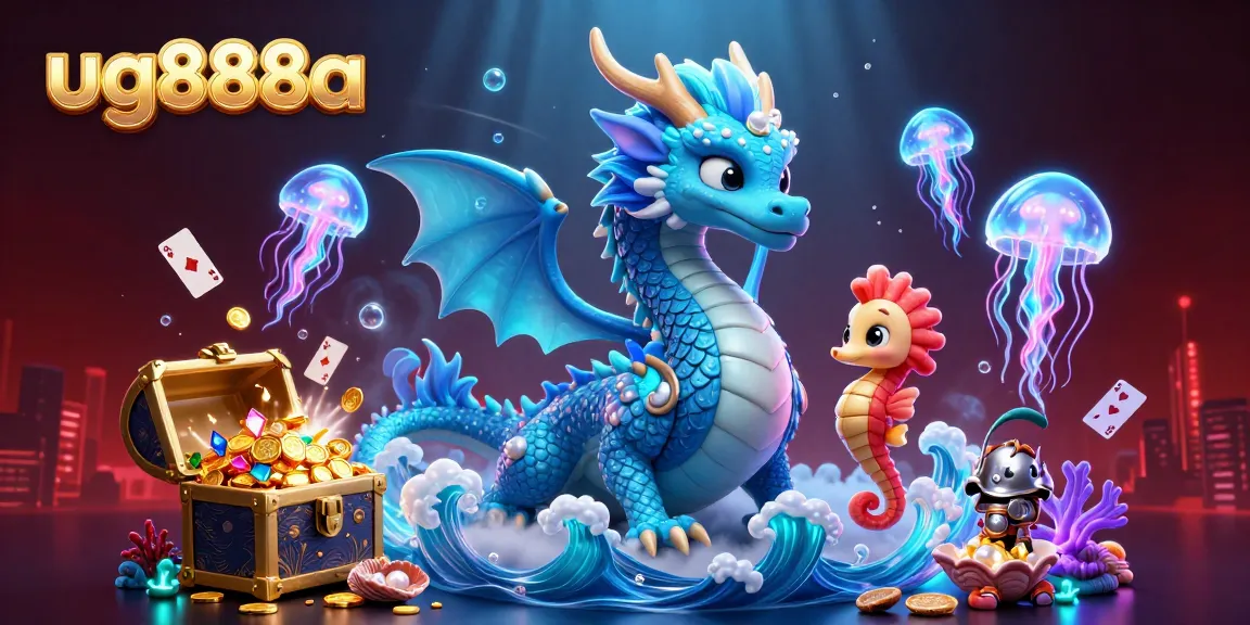 Experience stunning gameplay with ug888a's lively underwater casino, showcasing a vibrant dragon and treasure elements.