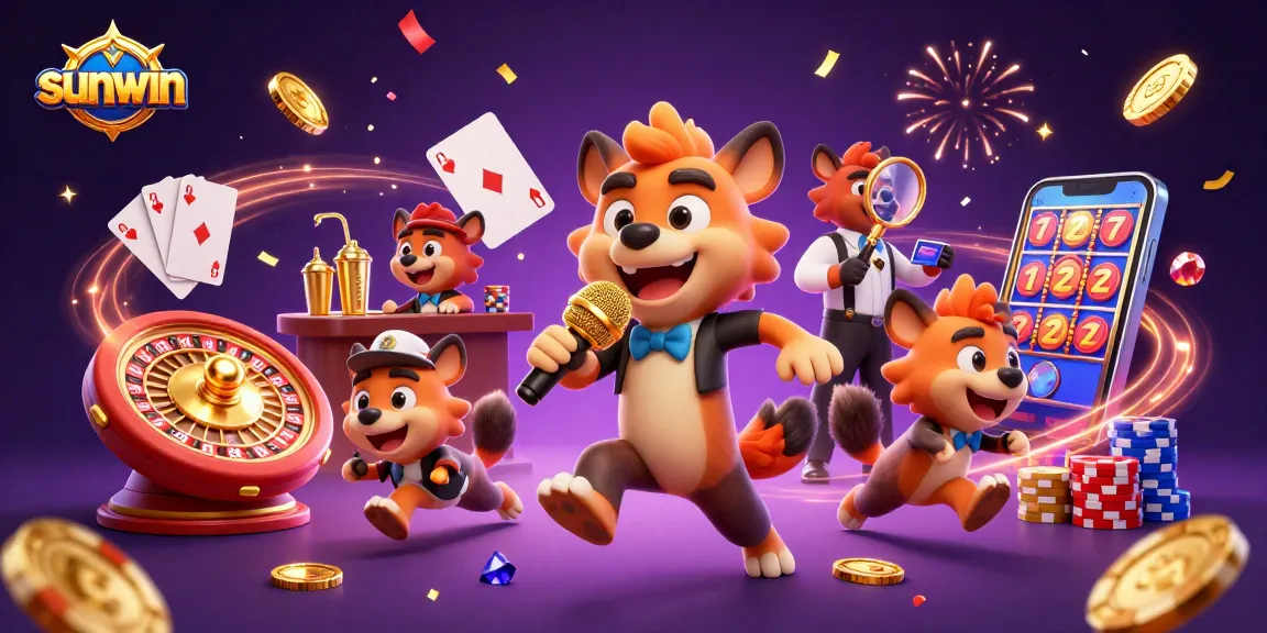 Join the fun at sunwin as hyenas entertain in a vibrant casino scene filled with gold and gems.