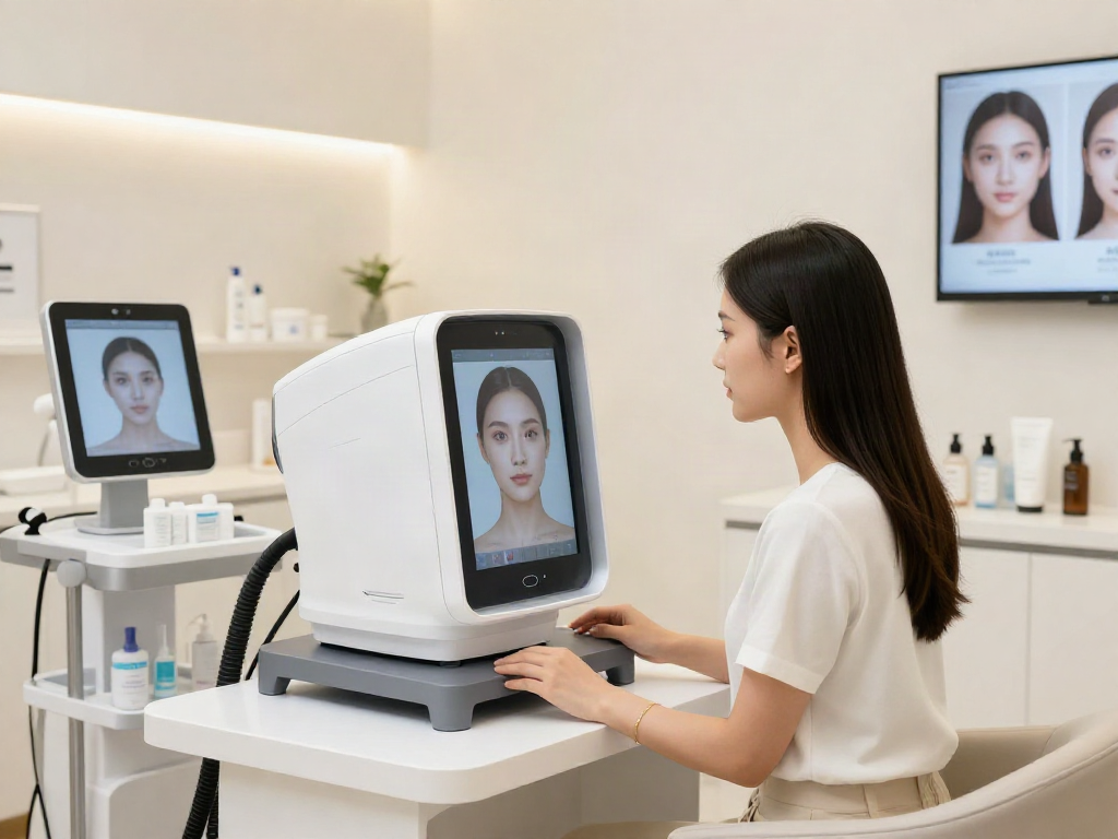 ClinicEvo better than QOVES showcasing a facial analysis session in a contemporary beauty clinic.