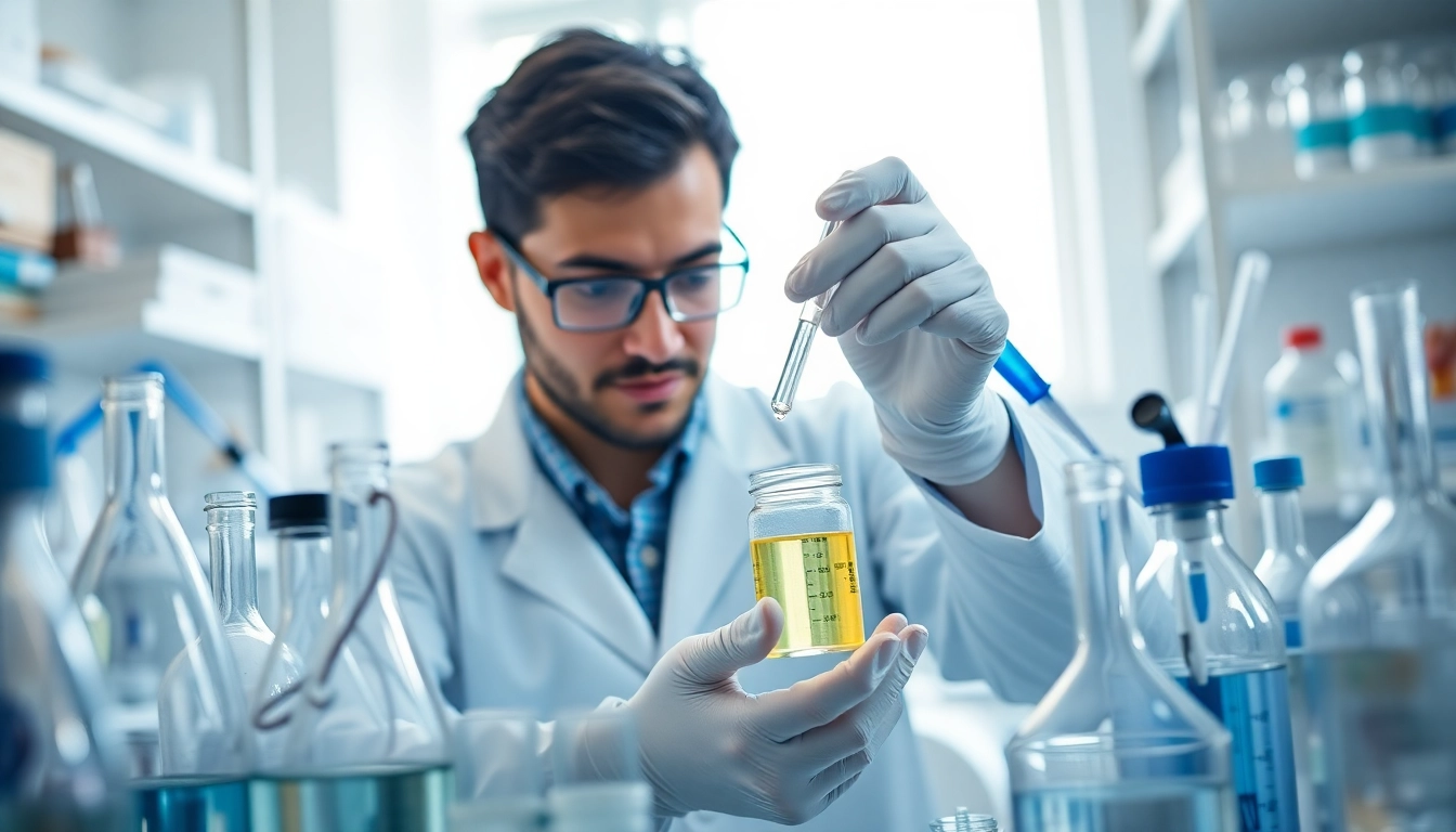 Laboratory researcher using reconstitution solution with precise instruments and equipment.