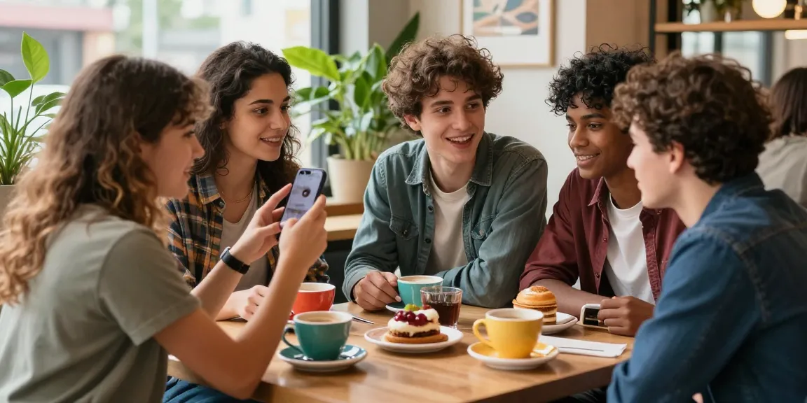 Amateur Snapchat interactions among friends at a café, capturing vibrant moments and camaraderie.