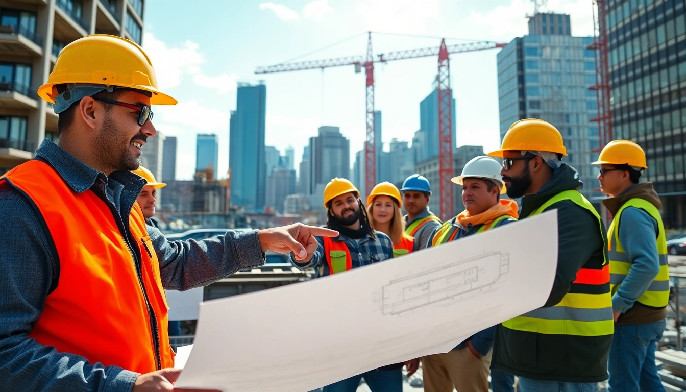 New York City Commercial General Contractor overseeing a vibrant construction site with teamwork and progress.