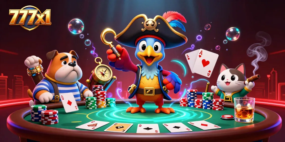 Catch the thrilling action at 777x1 casino with vibrant poker elements and engaging characters!