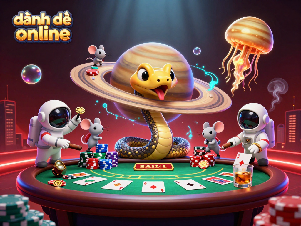 Experience the excitement of đánh đề online with a vibrant 3D cosmic casino scene featuring playful characters.
