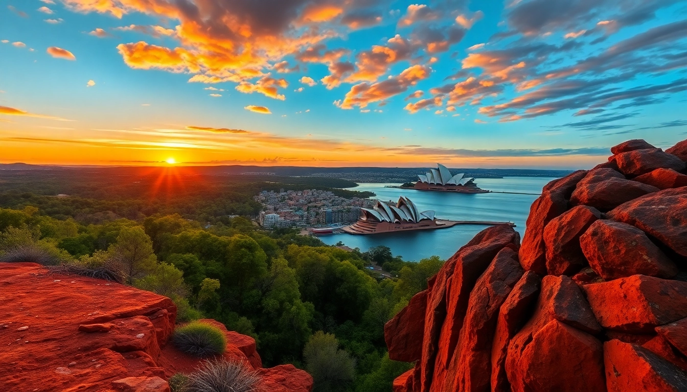 Vibrant Australia landscapes highlighting Sydney's Opera House and diverse environments.
