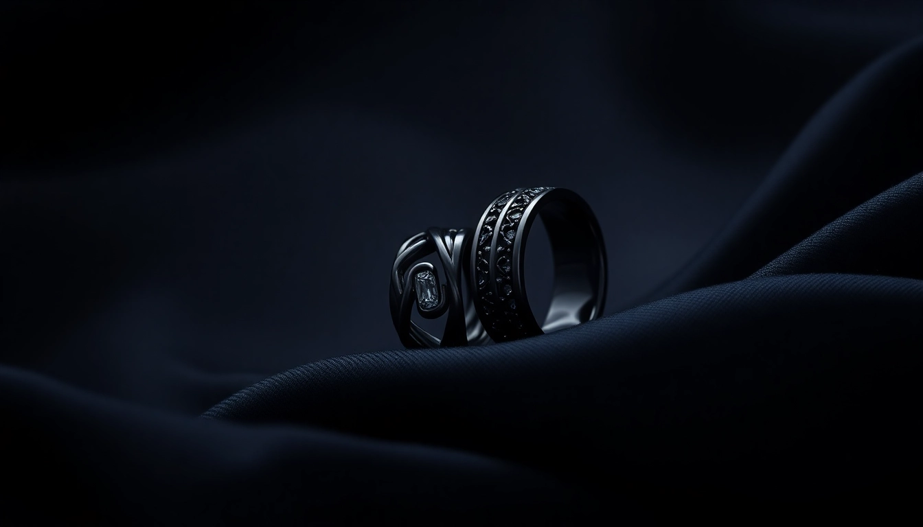 Showcase of unique Black Zirconium Rings highlighting their intricate designs and elegance.