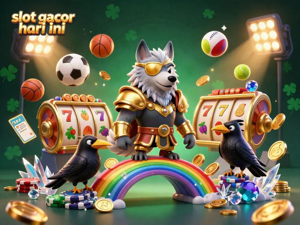 Experience slot gacor hari ini with Odin, the wolf, under a vibrant casino-themed scene.