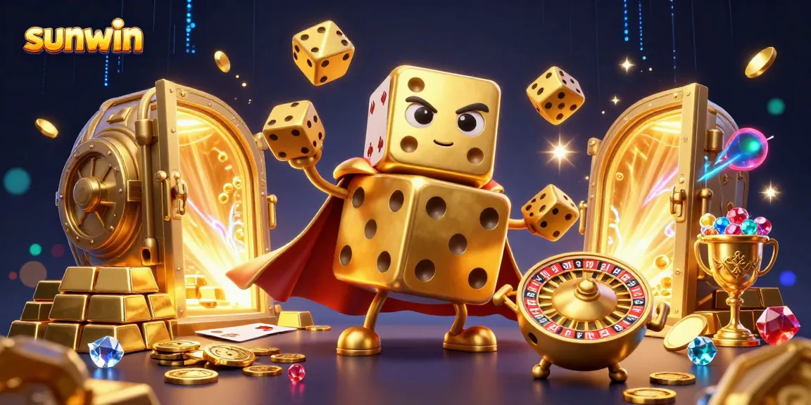 Experience sunwin's thrilling casino adventure with a dynamic scene of gold and jewels.