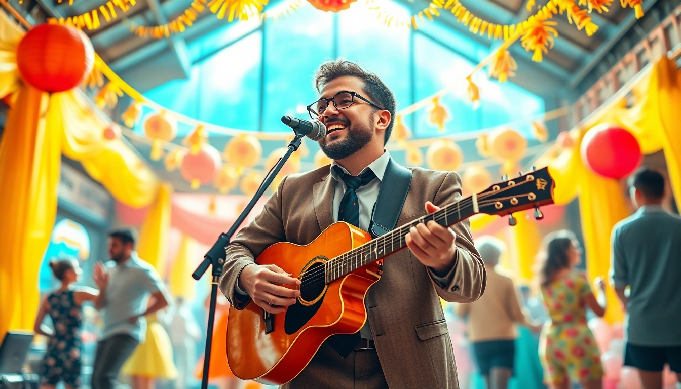 Ascultă muzica vesela și dansează în atmosfera vibrantă a unei petreceri.