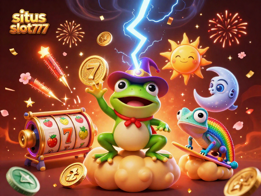 Experience excitement at situs slot777 with vibrant characters celebrating winning moments in a colorful casino illustration.