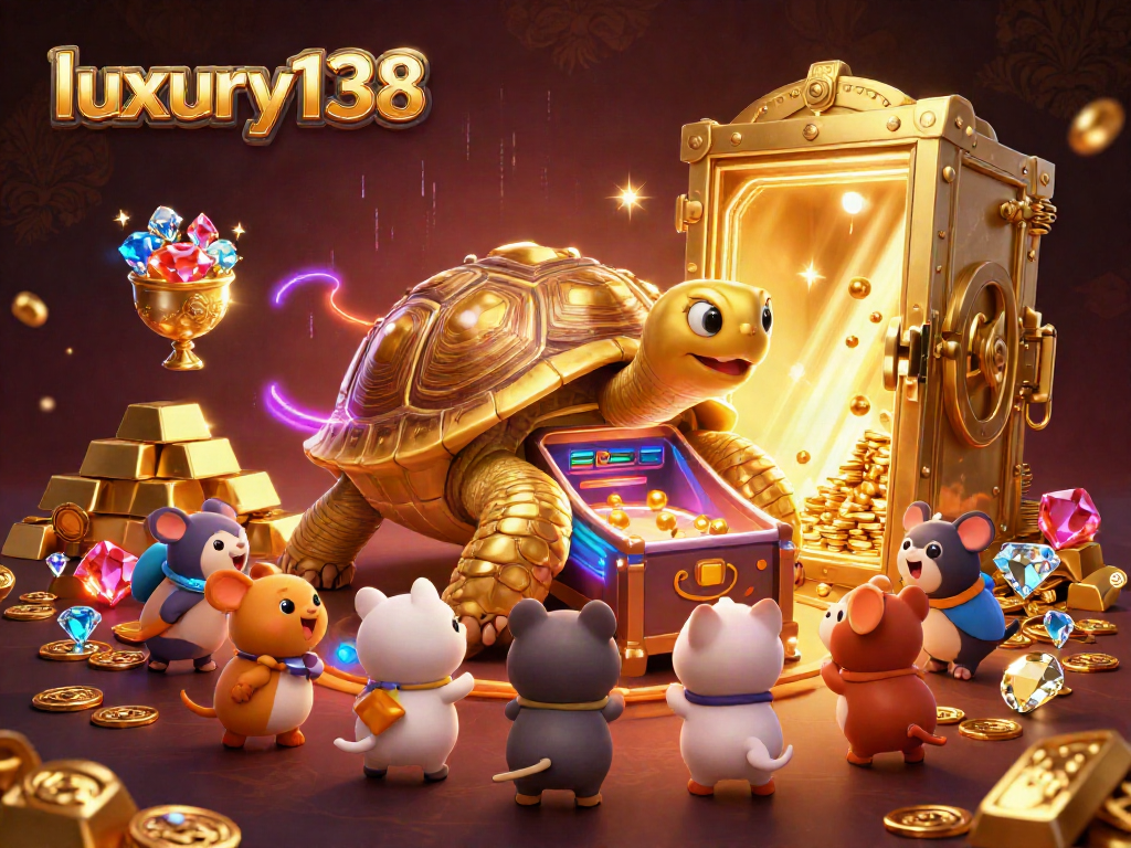 Menang dengan luxury138 melalui ilustrasi kasino megah penuh warna dan keseruan.